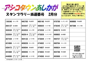 2025年2月スタンプラリー当選番号