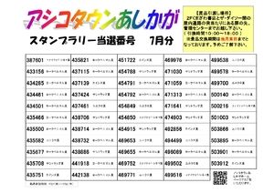 2025年7月スタンプラリー当選番号