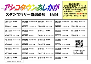2026年1月スタンプラリー当選番号