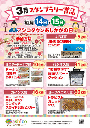 3月スタンプラリー賞品について