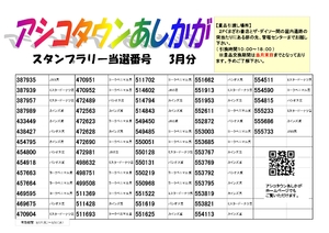 2026年3月スタンプラリー当選番号