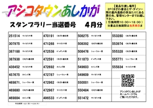2026年4月スタンプラリー当選番号