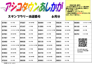 2026年6月スタンプラリー当選番号